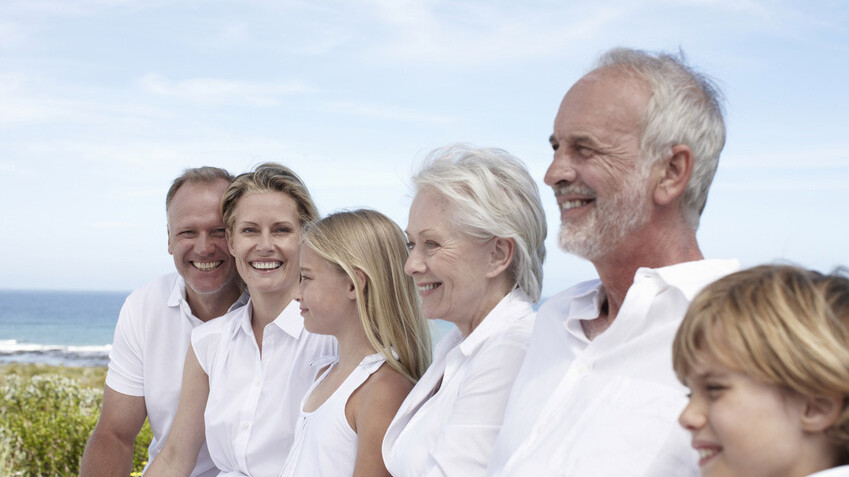 Imagefoto Familie mit Enkeln, Eltern, Großeltern in den Dünen